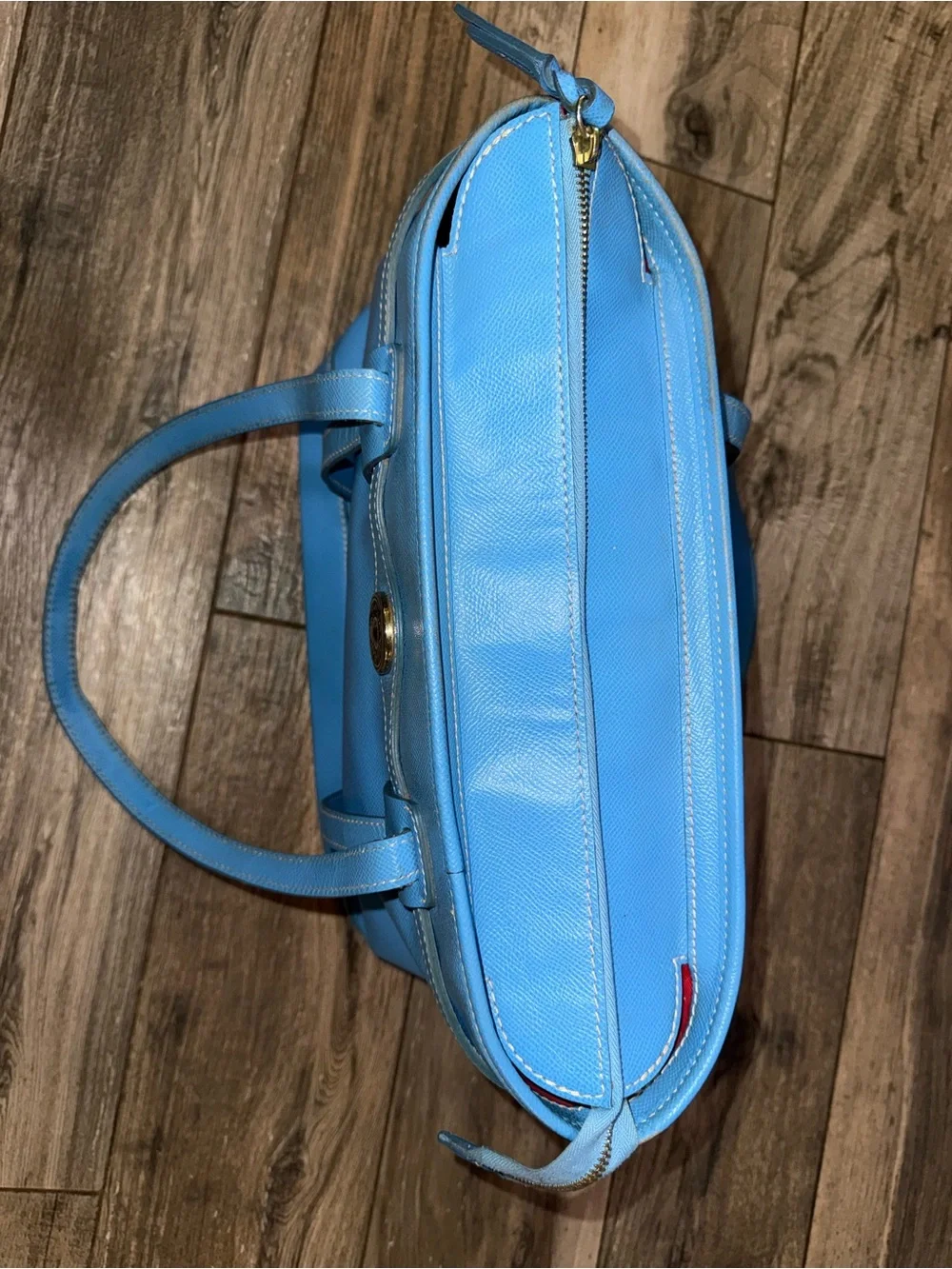 Dooney & Bourke Sky Blue Pebble Leather Logo Lock Tote
